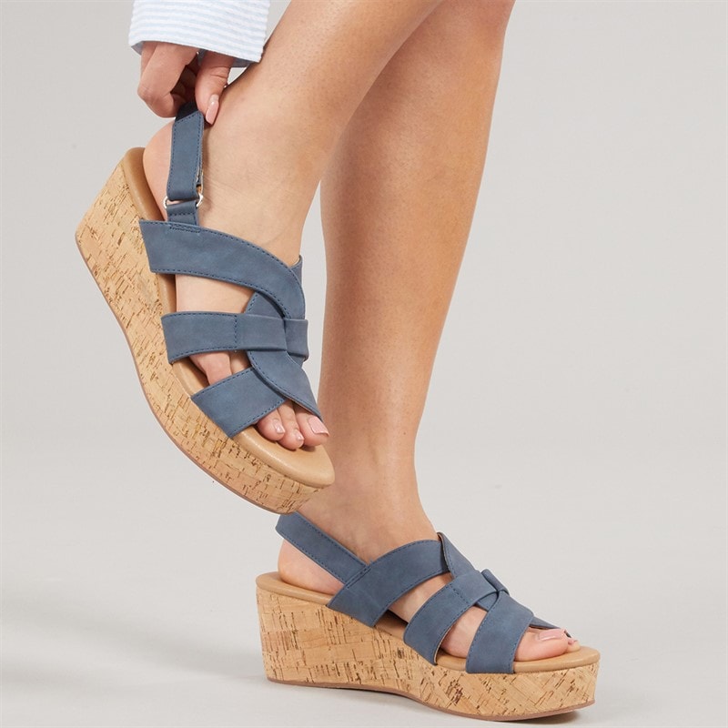 Lotus Womens Thora Wedge Sandals Navy