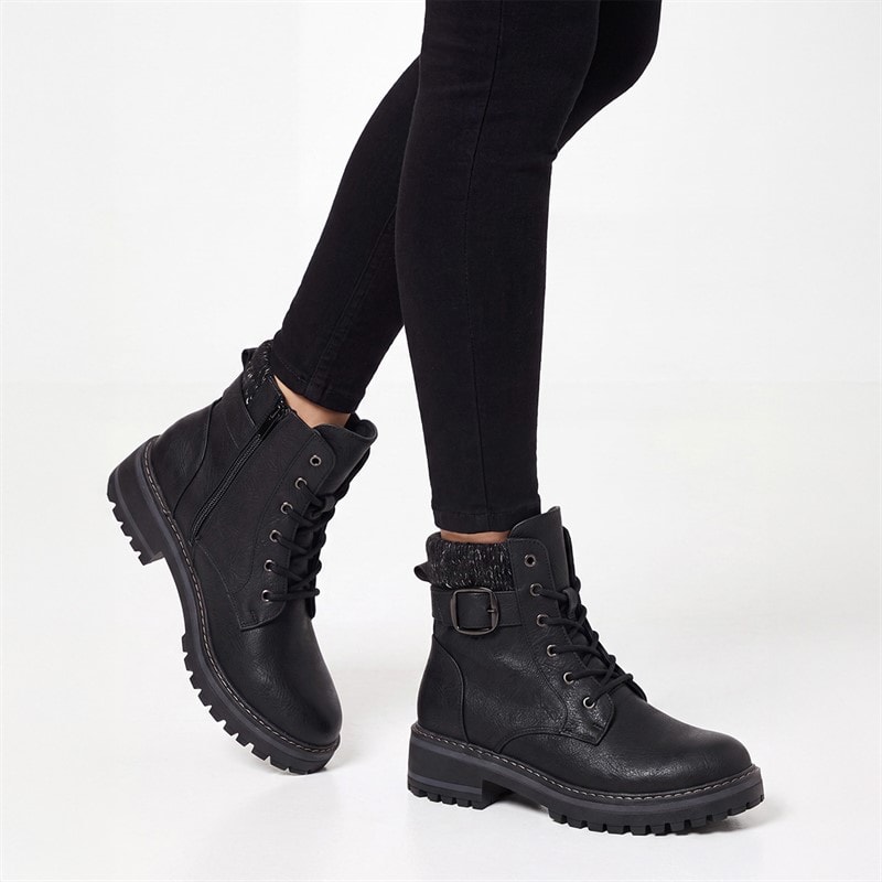 Lotus Womens Gretal Lace Up Boots Black