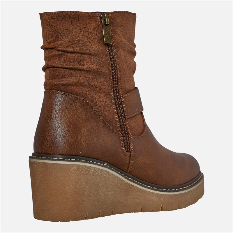 Womens Ellie Wedge Heel Boots Brown - Image 5