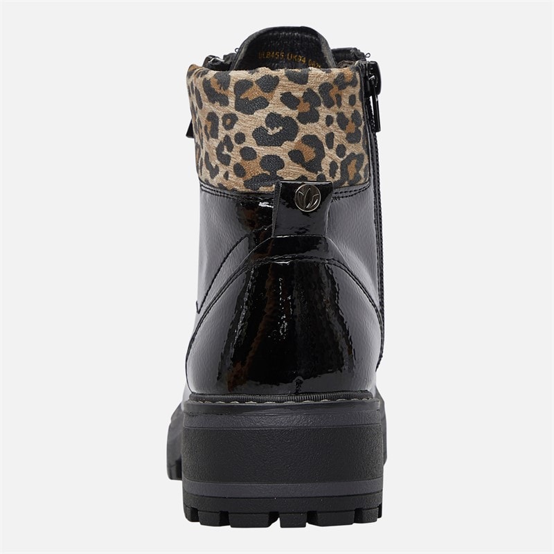 Womens Myleen Leopard Collar Ankle Boots Black Pat - Image 3
