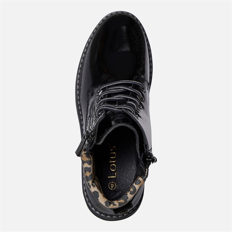 Womens Myleen Leopard Collar Ankle Boots Black Pat - Image 4