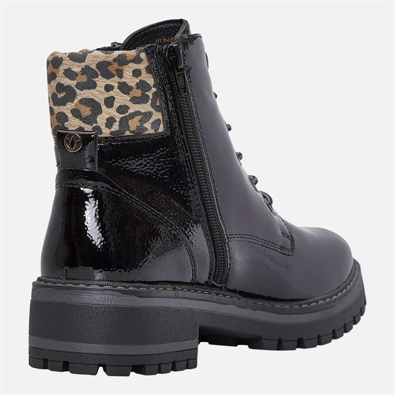 Womens Myleen Leopard Collar Ankle Boots Black Pat - Image 5