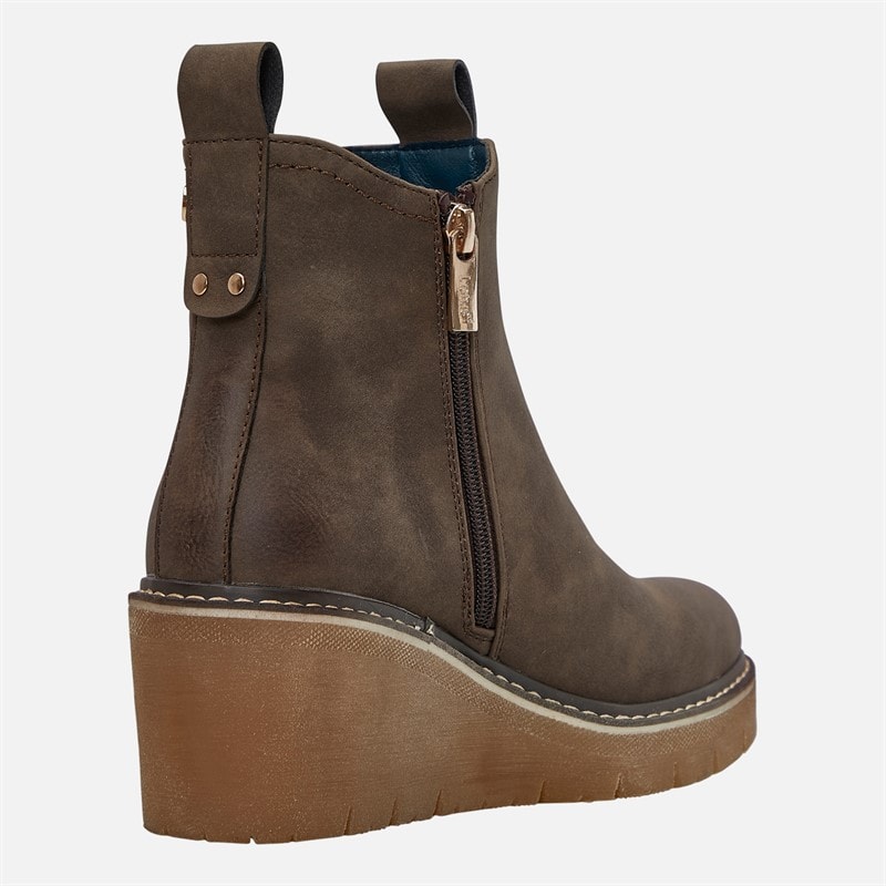 Womens Heidi Wedge Heel Boots Taupe - Image 5