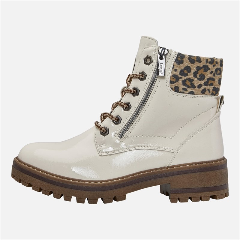 Womens Myleen Leopard Collar Ankle Boots White Pat - Image 2