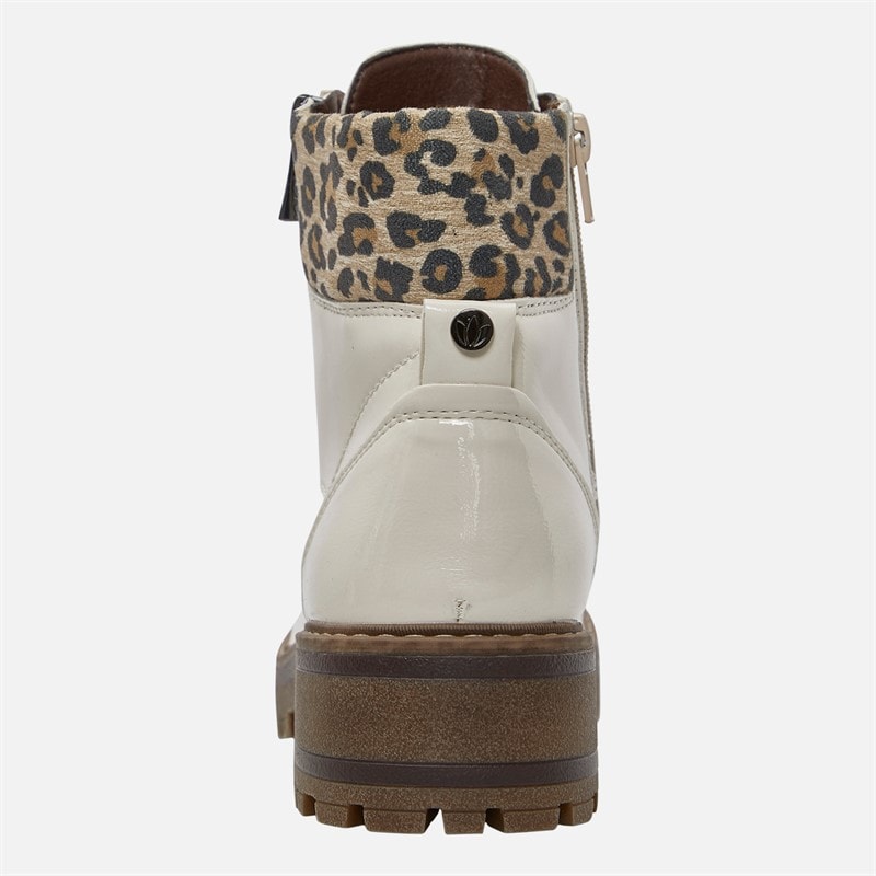 Womens Myleen Leopard Collar Ankle Boots White Pat - Image 4