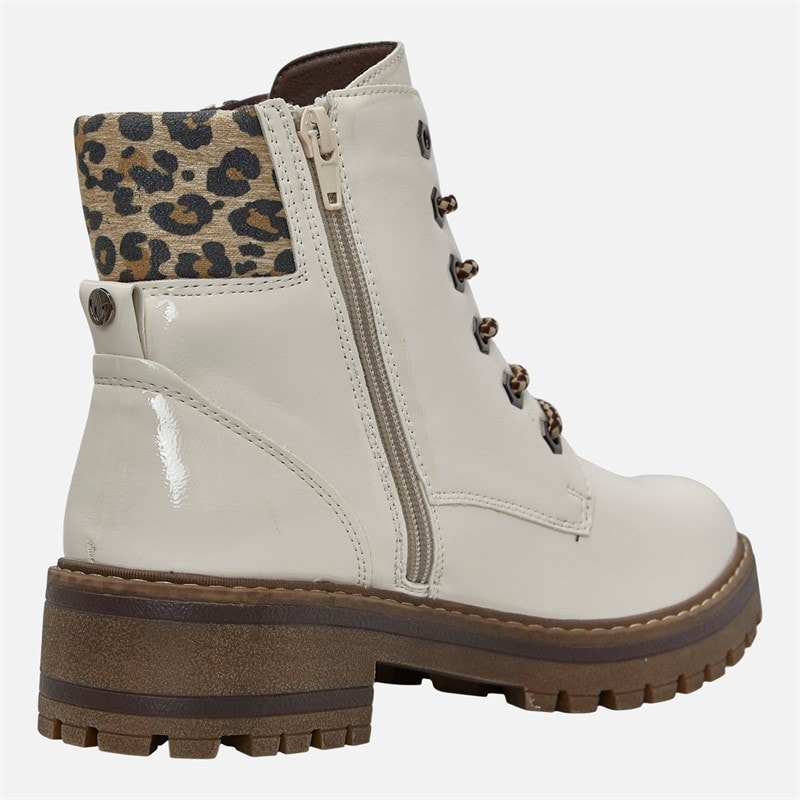 Womens Myleen Leopard Collar Ankle Boots White Pat - Image 5