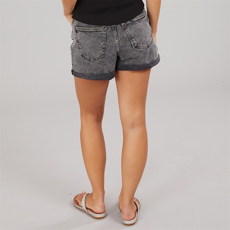 Womens High Waist Denim Shorts Dark Grey Denim - Image 2
