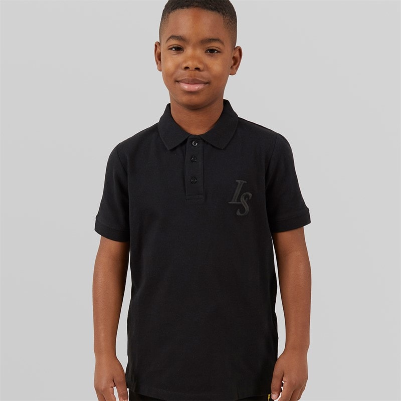 Boys Land Scott L&S Monogram Polo Shirt Z865 Jet Black - Image 1