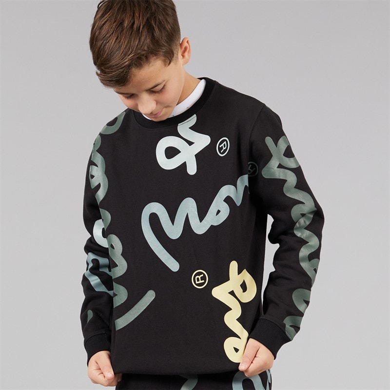 Boys Super Sig Crew Sweatshirt Black - Image 1