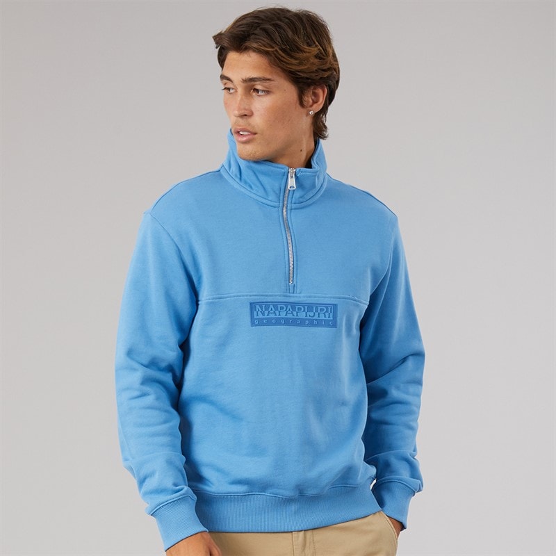 Napapijri Mens Box Logo Half Zip Sweathshirt Blue Jasper