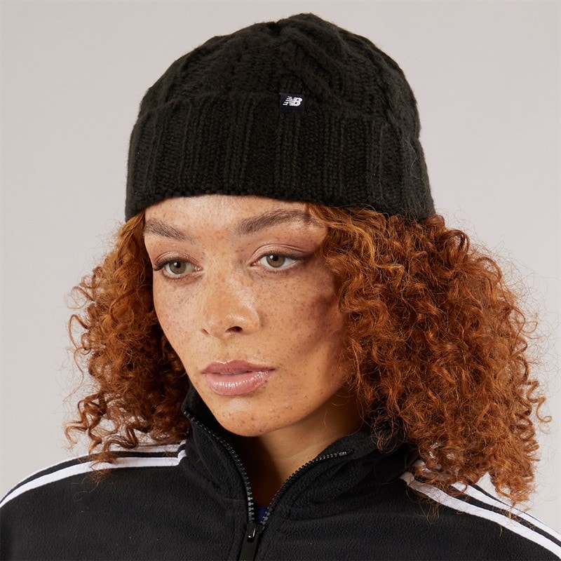 Womens Cable Knit Beanie Black - Image 2