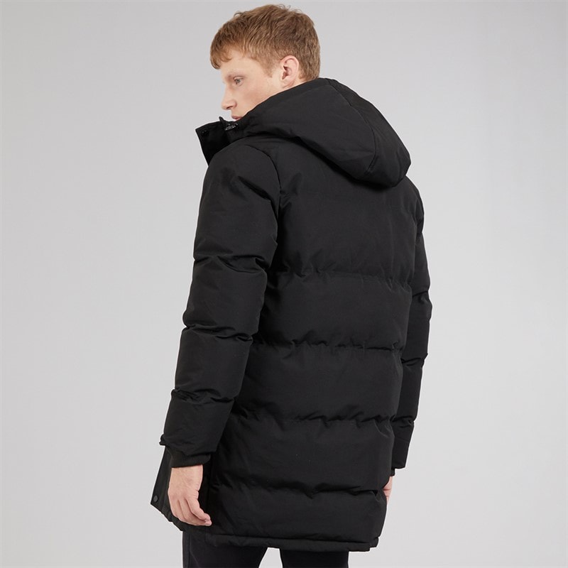 Mens Bakerloo Long Hooded Padded Parka Coat Black - Image 2