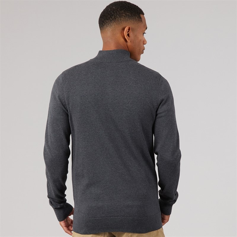 Mens Luxe Slim Fit 1/4 Zip Jumper Charcoal Marl - Image 2