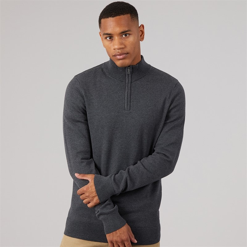 Mens Luxe Slim Fit 1/4 Zip Jumper Charcoal Marl - Image 3