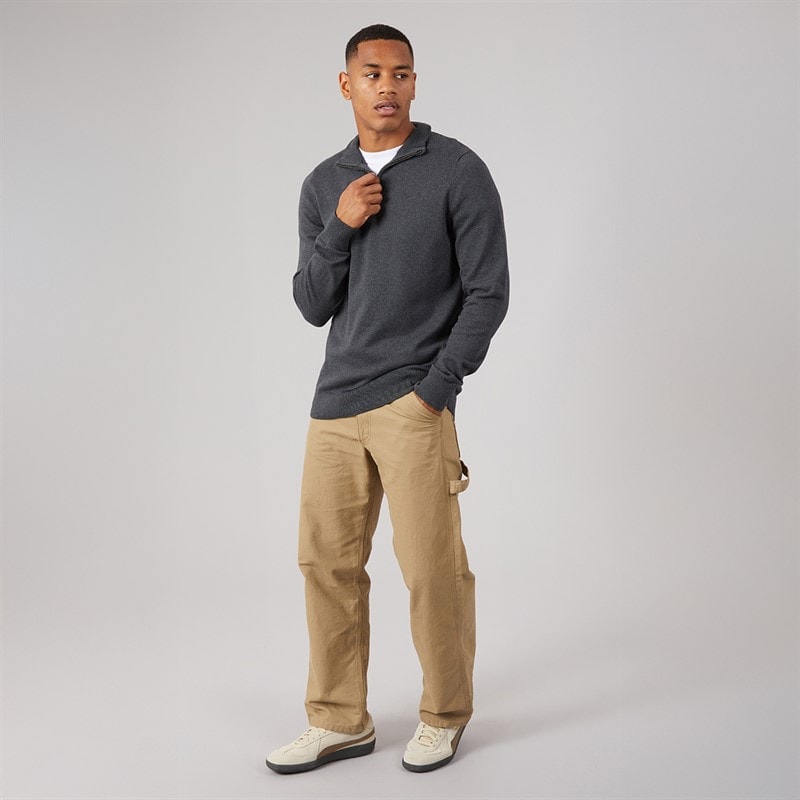 Mens Luxe Slim Fit 1/4 Zip Jumper Charcoal Marl - Image 4