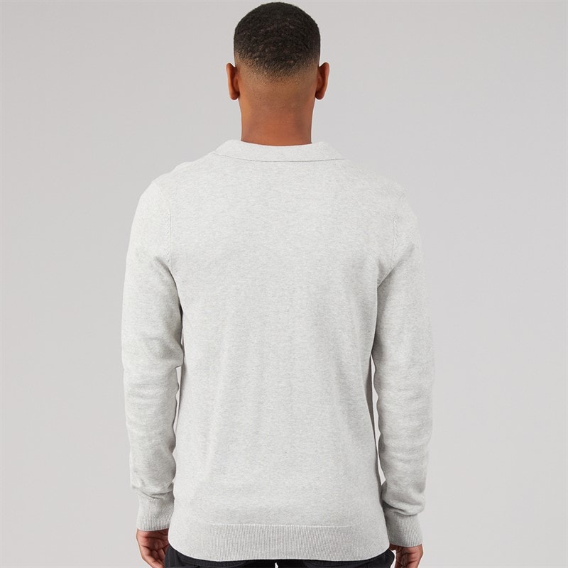 Mens Luxe Slim Fit Polo Collar Knit Jacket Light Grey Marl - Image 2