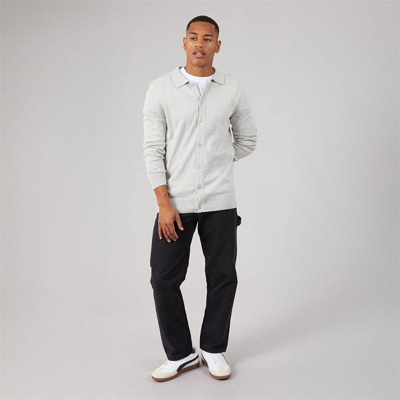 Mens Luxe Slim Fit Polo Collar Knit Jacket Light Grey Marl - Image 4