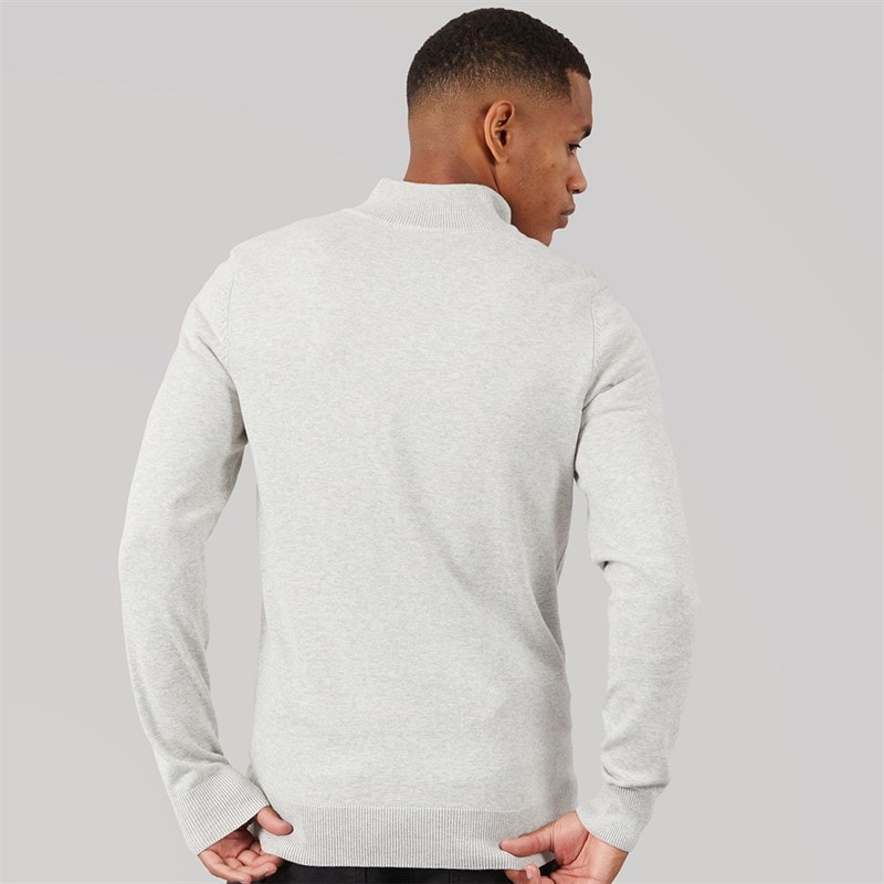 Mens Luxe Slim Fit 1/4 Zip Jumper Light Grey Marl - Image 2