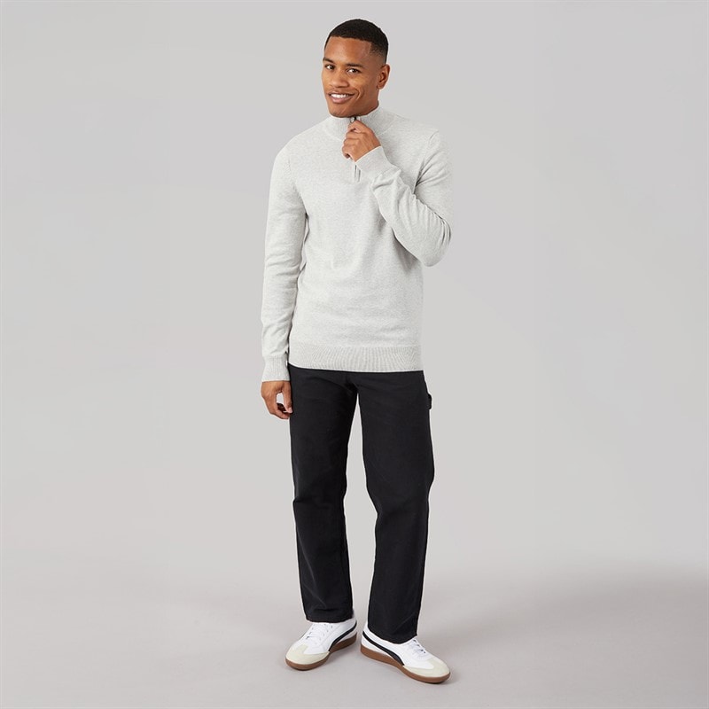 Mens Luxe Slim Fit 1/4 Zip Jumper Light Grey Marl - Image 4