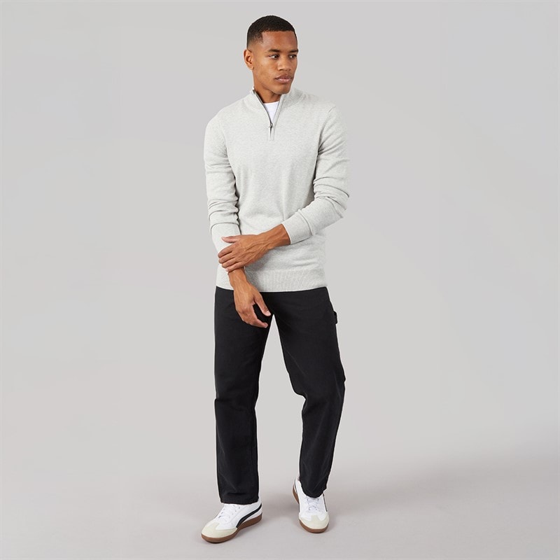Mens Luxe Slim Fit 1/4 Zip Jumper Light Grey Marl - Image 5