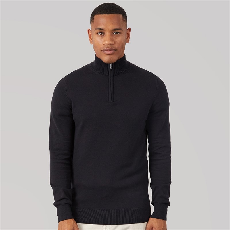 NICCE Mens Luxe Slim Fit 1/4 Zip Jumper Black