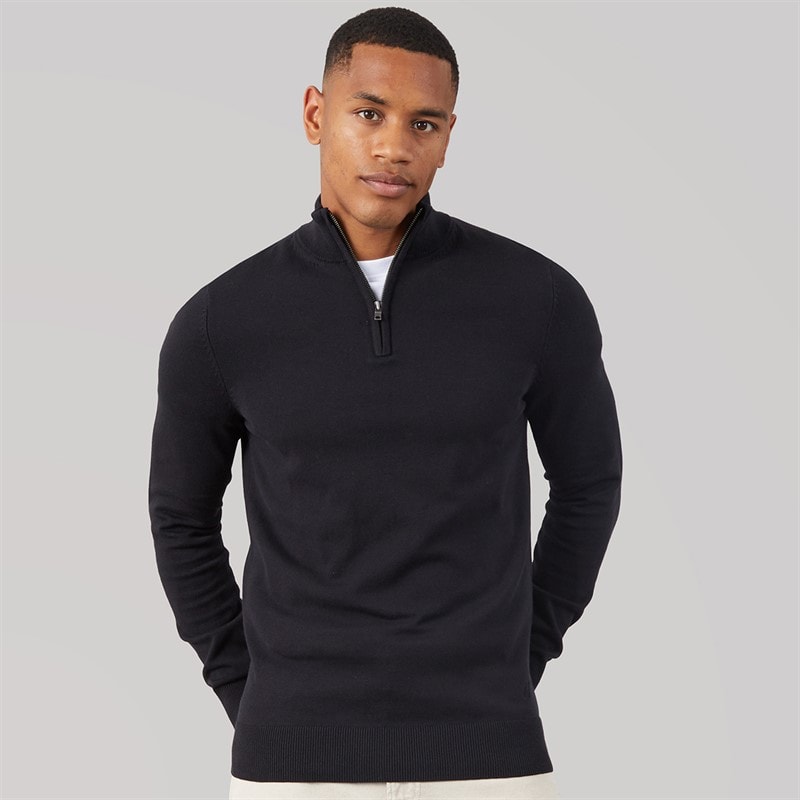 Mens Luxe Slim Fit 1/4 Zip Jumper Black - Image 3