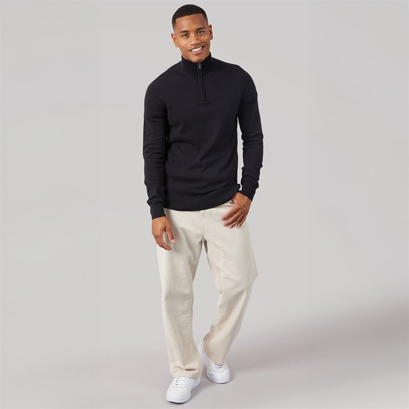 Mens Luxe Slim Fit 1/4 Zip Jumper Black - Image 4