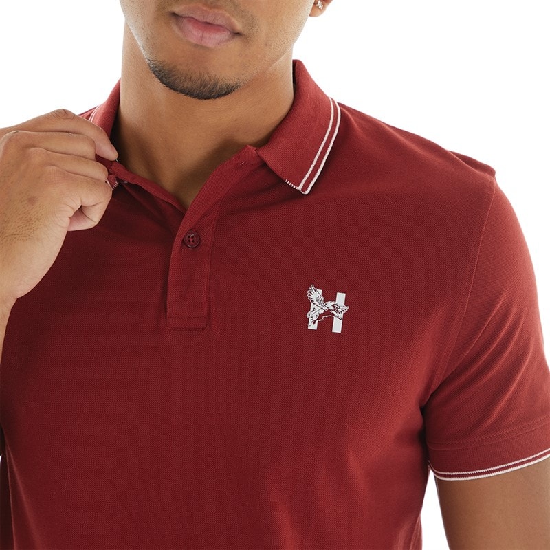 Mens Henflare Polo Shirt Deep Red - Image 3