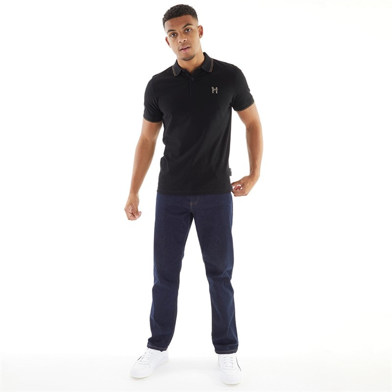 Mens Henflare Polo Shirt Black - Image 4