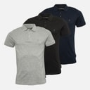Mens Three Pack Jersey Polo Shirts Multi 1 - Black/Light Grey Marl/Marine