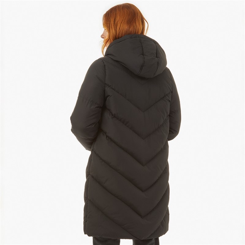 Womens Long Length Chevron Hooded Puffer Coat Black - Image 2