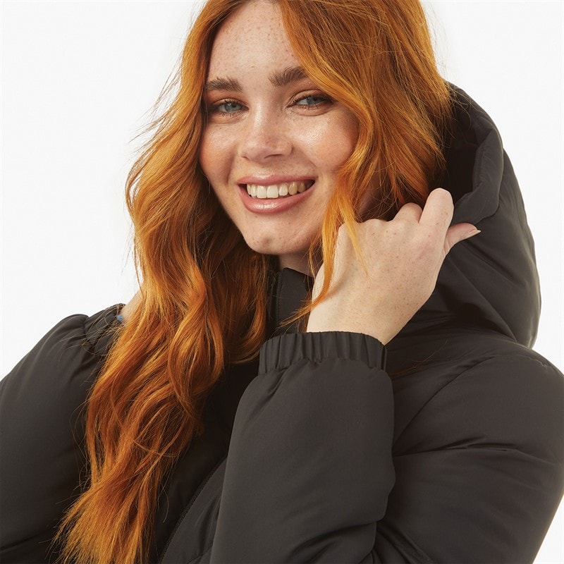 Womens Long Length Chevron Hooded Puffer Coat Black - Image 3