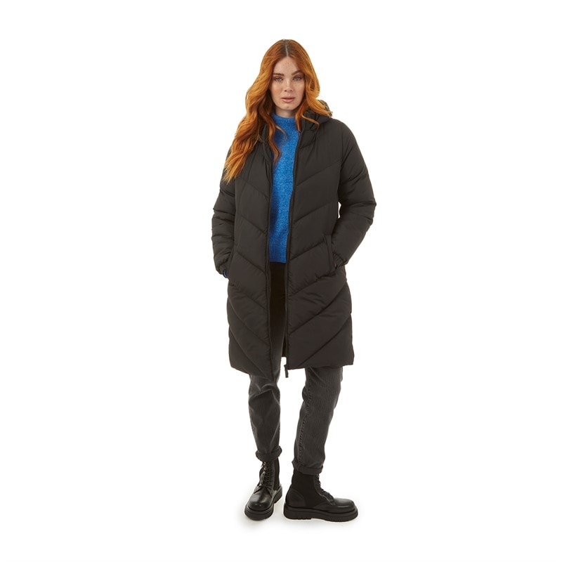 Womens Long Length Chevron Hooded Puffer Coat Black - Image 4