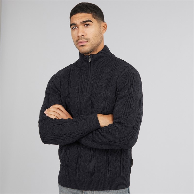 Mens 1/2 Zip Wool Jumper Marine - Image 3