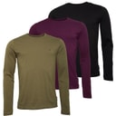 Mens Three Pack Long Sleeve Crew T-Shirts Multi - Black/Khaki/Chateaux