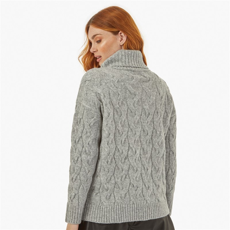 Womens Cable Roll Jumper Light Grey Melange - Image 2
