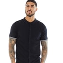 Mens Short Sleeve Tipped Knitted Shirt Marine/Ecru