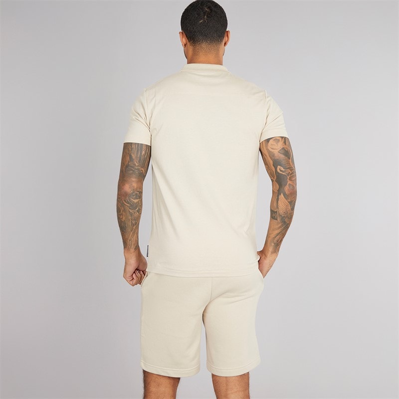 Mens Jersey Trophy Polo Shirt And Shorts Set Stone - Image 2