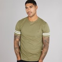 Mens Arm Stripes T-Shirt Light Khaki/White