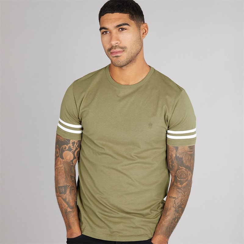 Mens Arm Stripes T-Shirt Light Khaki/White - Image 1