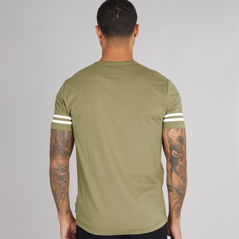 Mens Arm Stripes T-Shirt Light Khaki/White - Image 2