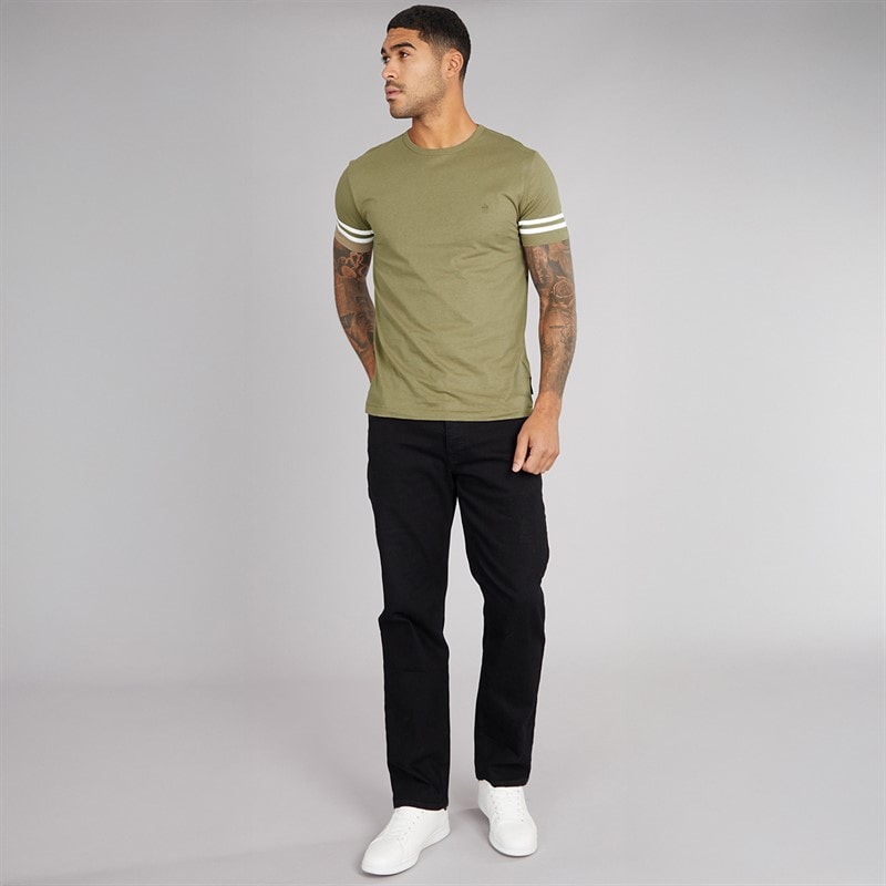 Mens Arm Stripes T-Shirt Light Khaki/White - Image 3