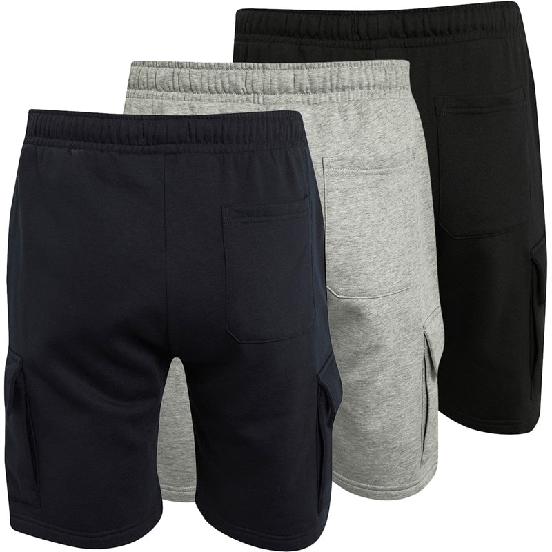 Mens Jersey Cargo Three Pack Shorts Multi 1 - Black/Marine/Light Grey Mel - Image 2