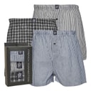 Mens Three Pack FC Woven Boxers Multi 6 - Black Check/Black Stripe/Blue White Stripe