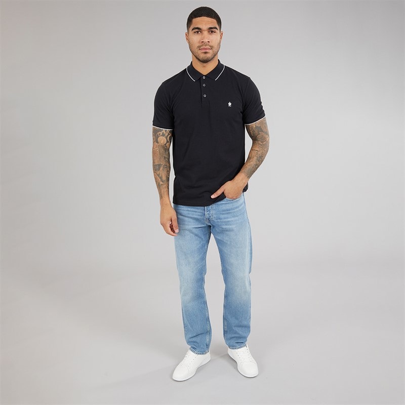 Mens Pique Polo Shirt Marine/White - Image 4