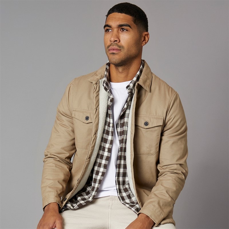 Mens Worker Borg Overshirt Stone - Image 1