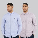 Mens Two Pack Long Sleeve Oxford Shirts Mid Blue/Bordeaux