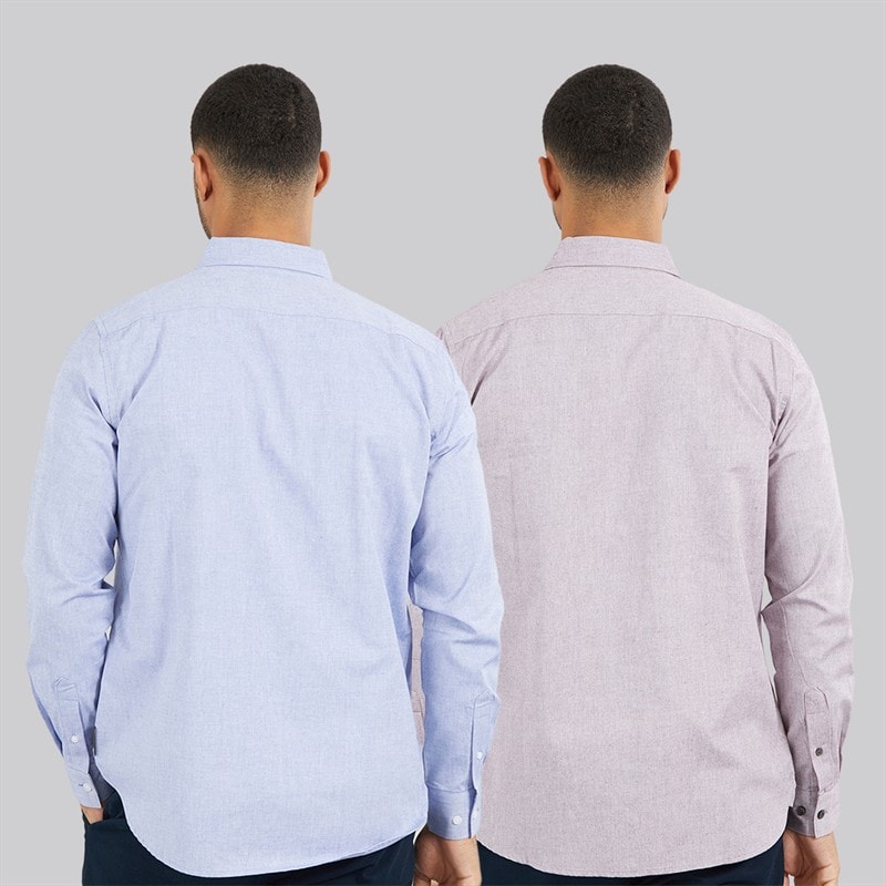 Mens Two Pack Long Sleeve Oxford Shirts Mid Blue/Bordeaux - Image 2