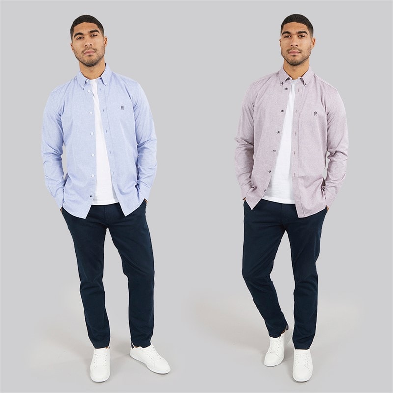 Mens Two Pack Long Sleeve Oxford Shirts Mid Blue/Bordeaux - Image 4