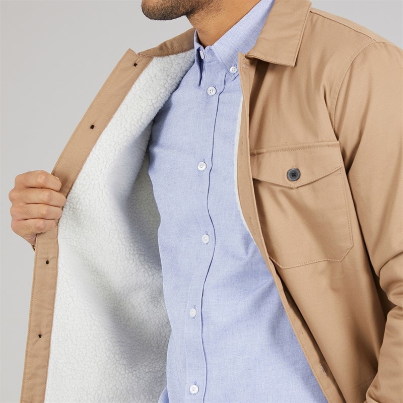 Mens Worker Borg Overshirt Camel - Image 3